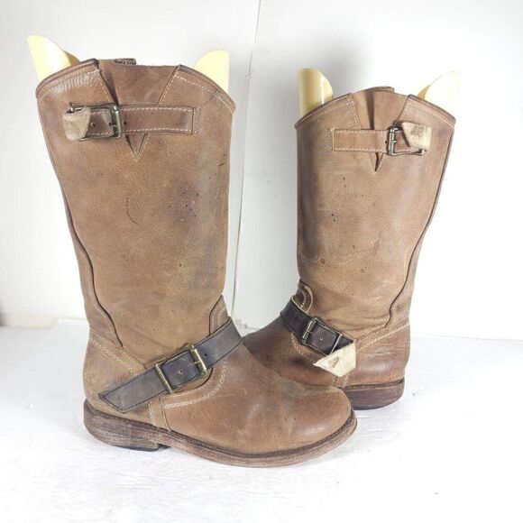 FREEBIRD BY STEVEN Women's CRSBY US 8 Brown Distressed BIKER MOTO BOOTS - Picture 6 of 15